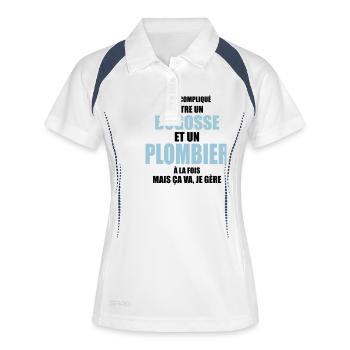 c'est compliqué d'être un bogosse et un plombier - Polo respirant Femme - blanc/marine - Devant