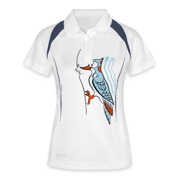 Specht hackt rum - Frauen Polo atmungsaktiv - Weiß/Navy - Vorne