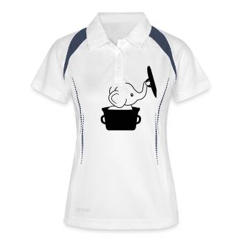 essen elefant kochen kochtopf koch lecker hunger f - Frauen Polo atmungsaktiv - Weiß/Navy - Vorne