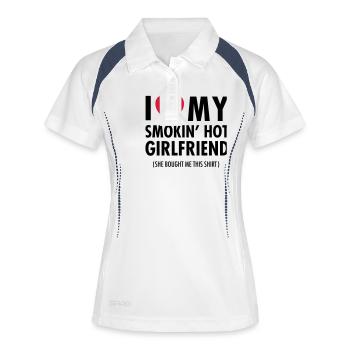 I Love My Smokin' Hot Girlfriend (She Bought...) - Frauen Polo atmungsaktiv - Weiß/Navy - Vorne