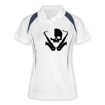 Saxofon / Totenkopf / Skull / Sax - Frauen Polo atmungsaktiv - Weiß/Navy - Vorne