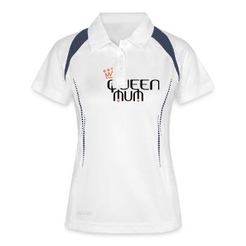 QUEEN MUM mit Krone - Frauen Polo atmungsaktiv - Weiß/Navy - Vorne