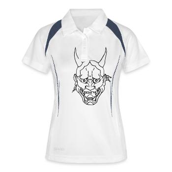 Fld.) LCF Devil`s Face Satan 666 Lucifer Asia Mask - Frauen Polo atmungsaktiv - Weiß/Navy - Vorne