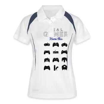 real gamer pour les vrais gamer - Polo respirant Femme - blanc/marine - Devant