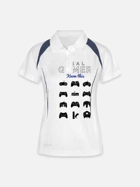 real gamer pour les vrais gamer - Polo respirant Femme - blanc/marine