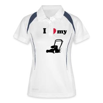 Rasenmäher rasenmähen grüner Rasen Gras Geschenk - Frauen Polo atmungsaktiv - Weiß/Navy - Vorne