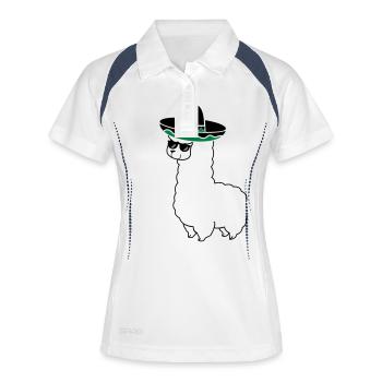 lama_mexico_2 - Frauen Polo atmungsaktiv - Weiß/Navy - Vorne
