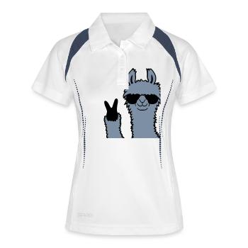 Cool Lama No Drama Llama Peace Sonnenbrille - Frauen Polo atmungsaktiv - Weiß/Navy - Vorne