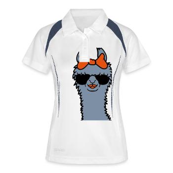 Mama Lama Sonnenbrille cool - Frauen Polo atmungsaktiv - Weiß/Navy - Vorne