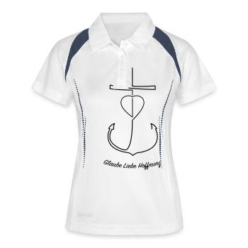 Glaube Liebe Hoffnung Faith Love Hope Gott Jesus - Frauen Polo atmungsaktiv - Weiß/Navy - Vorne