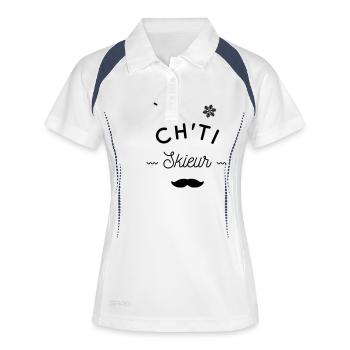 Le ch'ti skieur - Polo respirant Femme - blanc/marine - Devant