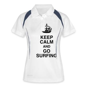 Surfen / Surfer / Surf / Surfing / Strand - Frauen Polo atmungsaktiv - Weiß/Navy - Vorne