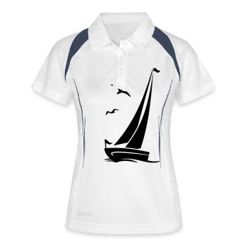 Schiffe - Segelboot Vögel - Frauen Polo atmungsaktiv - Weiß/Navy - Vorne