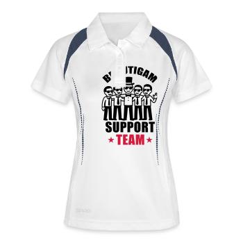 Bräutigam Support Team Hochzeit - Frauen Polo atmungsaktiv - Weiß/Navy - Vorne