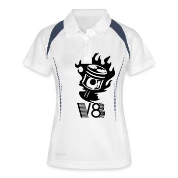 v8_motor_power_muscle_car - Frauen Polo atmungsaktiv - Weiß/Navy - Vorne