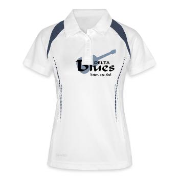 DeltaBluesListenSeeFeel - Frauen Polo atmungsaktiv - Weiß/Navy - Vorne