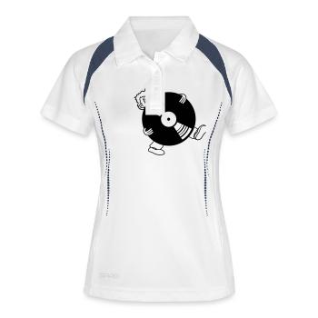 vinyl round circle plate dj hang up party music fe - Women's Polo breathable - white/navy - Front