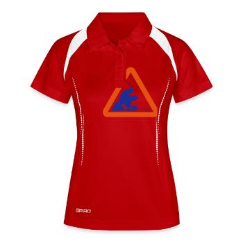 Attention: Lazy travailleur - Polo respirant Femme - blanc/marine - Devant