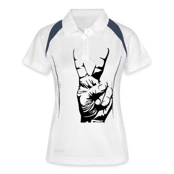 peace fingers - Frauen Polo atmungsaktiv - Weiß/Navy - Vorne