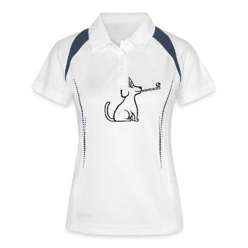 Welpe Geburtstagskind Geburtstag feiern - Frauen Polo atmungsaktiv - Weiß/Navy - Vorne