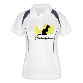 Flinkes Wiesel "Immer Wieselflink unterwegs" - Frauen Polo atmungsaktiv - Weiß/Navy - Vorne
