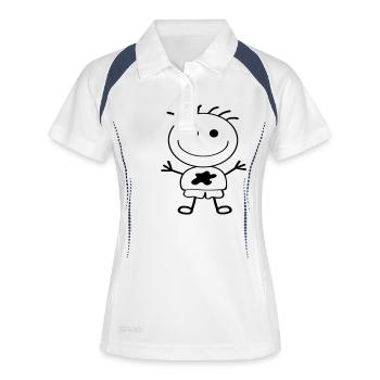 Strichmännchen-Junge - Frauen Polo atmungsaktiv - Weiß/Navy - Vorne