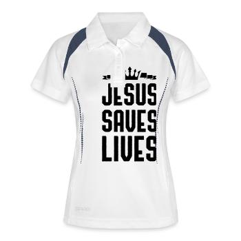 jesus saves lives - Frauen Polo atmungsaktiv - Weiß/Navy - Vorne