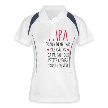 Papa - Fête des Pères - Bébé - Naissance - Baby - Polo respirant Femme - blanc/marine - Devant