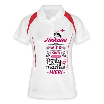 heiratet sie wir party machen - Frauen Polo atmungsaktiv - Weiß/Navy - Vorne