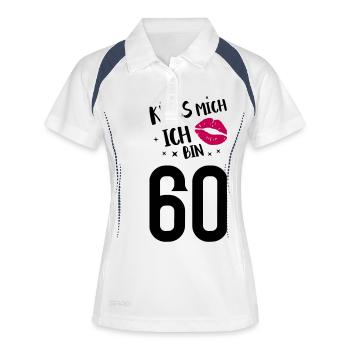 Küss mich ich bin 60 - Frauen Polo atmungsaktiv - Weiß/Navy - Vorne