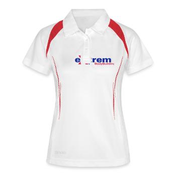 extrem-bodybuilding Logo - Frauen Polo atmungsaktiv - Weiß/Navy - Vorne