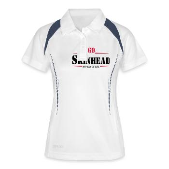 Working Class Skinhead Oi! Antiracist Bootboys My - Frauen Polo atmungsaktiv - Weiß/Navy - Vorne