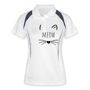 Chats cadeau miaou tête de chat - Polo respirant Femme - blanc/marine - Devant