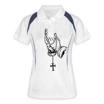 Praying Hands mit Rosenkranz Basic - Frauen Polo atmungsaktiv - Weiß/Navy - Vorne