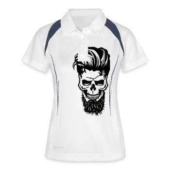tete de mort hipster barbu coiffure crane - Polo respirant Femme - blanc/marine - Devant