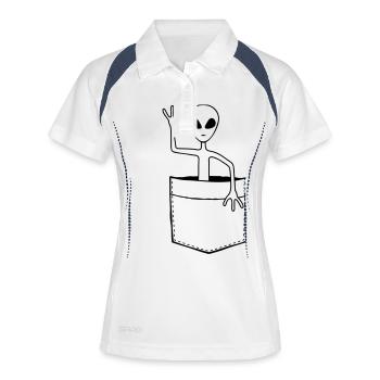 Tasche Alien winkt freundlich - Frauen Polo atmungsaktiv - Weiß/Navy - Vorne