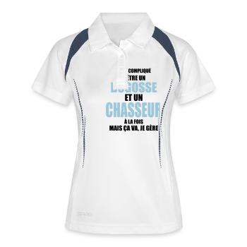 c'est compliqué d'être un bogosse et un chasseur - Polo respirant Femme - blanc/marine - Devant