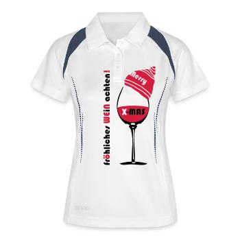 fröhliches WEIN achten ;-) - Frauen Polo atmungsaktiv - Weiß/Navy - Vorne