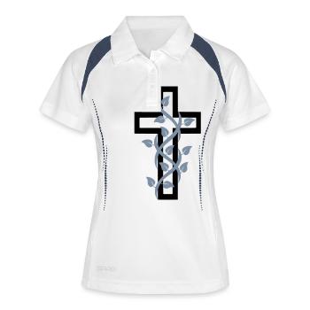 Kreuz - Frauen Polo atmungsaktiv - Weiß/Navy - Vorne