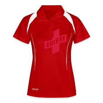 Schweiz - Suisse - Switzerland - Frauen Polo atmungsaktiv - Weiß/Navy - Vorne