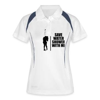 Save water shower with me - Frauen Polo atmungsaktiv - Weiß/Navy - Vorne