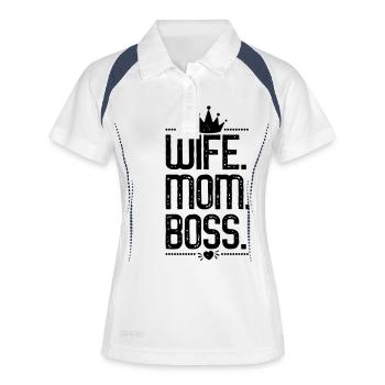 Ehefrau Mutter Boss - Wife Mom Boss - Muttertag - Frauen Polo atmungsaktiv - Weiß/Navy - Vorne