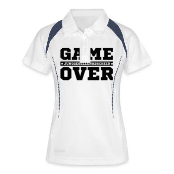 JGA Game Over Junggesellen Abschied Hochzeit Party - Frauen Polo atmungsaktiv - Weiß/Navy - Vorne