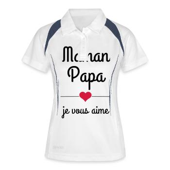 maman papa je vous aime - Polo respirant Femme - blanc/marine - Devant