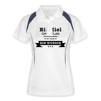 Ziel ohne Plan nur Wunsch Spruch Statement Planung - Frauen Polo atmungsaktiv - Weiß/Navy - Vorne
