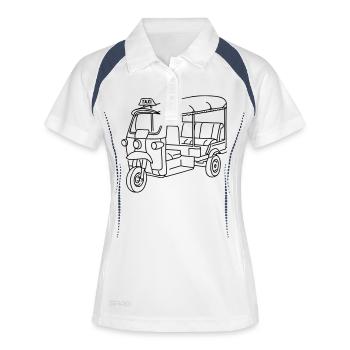 Tuk-Tuk, Taxi aus Indien - Frauen Polo atmungsaktiv - Weiß/Navy - Vorne