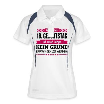 18 ist kein Grund - Frauen Polo atmungsaktiv - Weiß/Navy - Vorne