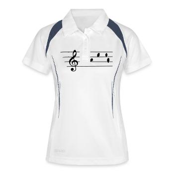 Musik - Notenschlüssel - Vögel als Noten - Frauen Polo atmungsaktiv - Weiß/Navy - Vorne