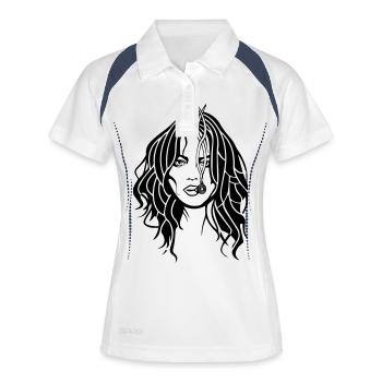 kiffen joint girl marihuana - Frauen Polo atmungsaktiv - Weiß/Navy - Vorne