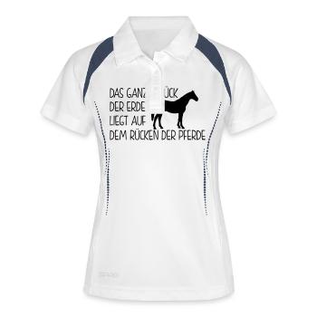 Pferdesprüche - das ganze glück der erde - Frauen Polo atmungsaktiv - Weiß/Navy - Vorne